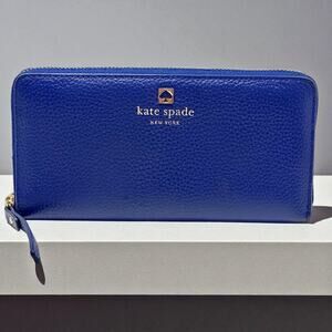 Kate Spade Laurel Way Neda Large Wallet Pebbled Leather Zip Up Cornflower Blue